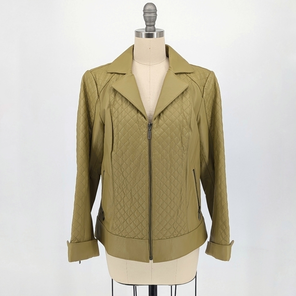 Bradley Quilted Leather Moto Jacket Green S classic western ranch streetwear